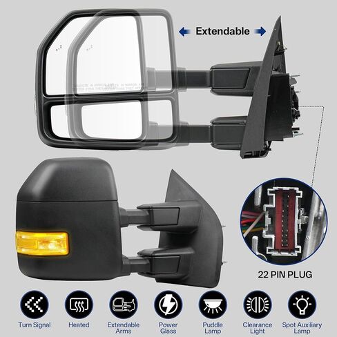 Driver Left and Passenger Right Side Towing Mirrors Fit for 2017 2018 2019 2020 Ford F250 F350 F450 F550 Super Duty - Power Heated with Turn Light,Spot Auxiliary Light Blacking Housing Pair in Saudi Arabia