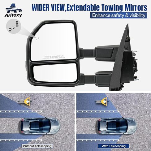 Driver Left and Passenger Right Side Towing Mirrors Fit for 2017 2018 2019 2020 Ford F250 F350 F450 F550 Super Duty - Power Heated with Turn Light,Spot Auxiliary Light Blacking Housing Pair in Saudi Arabia