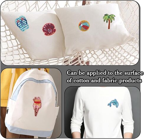Totelux 7Pcs Summer Iron on Patches Sequins Coconut Tree Watermelon Embroidered Patches Cute Beach Slippers Dolphin Sew on Appliques for Clothes Jeans Hat Shirt Bags DIY Decorations Craft in Kuwait