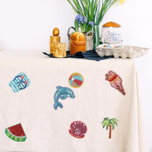 Totelux 7Pcs Summer Iron on Patches Sequins Coconut Tree Watermelon Embroidered Patches Cute Beach Slippers Dolphin Sew on Appliques for Clothes Jeans Hat Shirt Bags DIY Decorations Craft in Kuwait