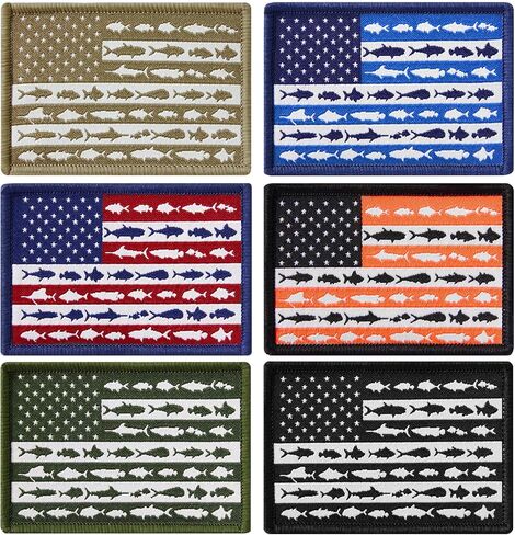 BASSDASH 6 Pcs Tactical American Fishes Flag Patches Embroidered Morale Hook and Loop for Military Backpack Hat Vest Jacket in Kuwait