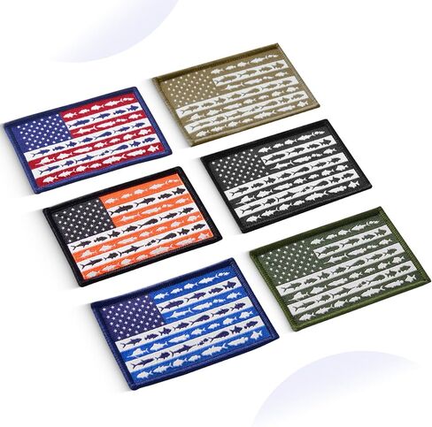 BASSDASH 6 Pcs Tactical American Fishes Flag Patches Embroidered Morale Hook and Loop for Military Backpack Hat Vest Jacket in Kuwait