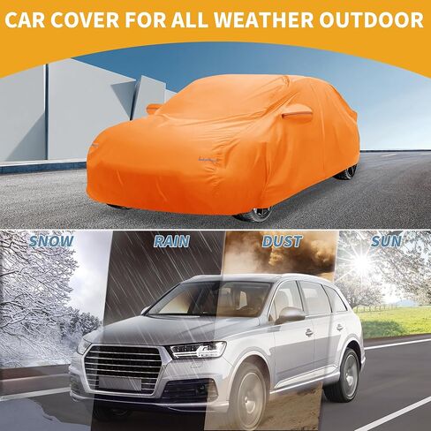 Car Cover Waterproof All Weather Automotive Outdoor Anti-UV Full Exterior Cover for Volvo XC90 210D-PU Orange with Left Side Zippers in Kuwait