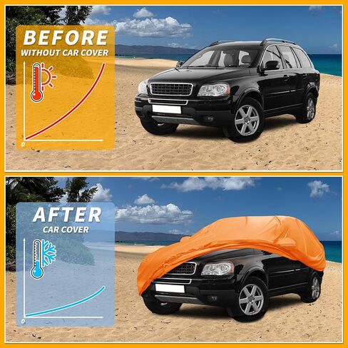 Car Cover Waterproof All Weather Automotive Outdoor Anti-UV Full Exterior Cover for Volvo XC90 210D-PU Orange with Left Side Zippers in Kuwait