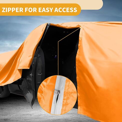 Car Cover Waterproof All Weather Automotive Outdoor Anti-UV Full Exterior Cover for Volvo XC90 210D-PU Orange with Left Side Zippers in Kuwait