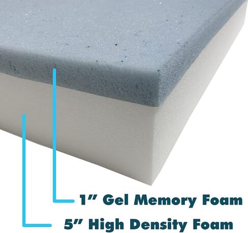 Foamma 6" x 18" x 120" Cooling Gel-Infused Memory Foam Cushion, High Density Foam Base, Medium Firm, Seat Replacement, Padding, Chair Cushion Square Foam, Dining Chairs, Wheelchair Cushion Replacement in Kuwait