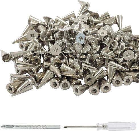 suiwotin 100 Sets 12mm Cone Spikes & Screwback Studs - Metal Punk Rivets for Leather Jackets, Boots | DIY Leathercraft with Installation Tool (Silver) in Kuwait