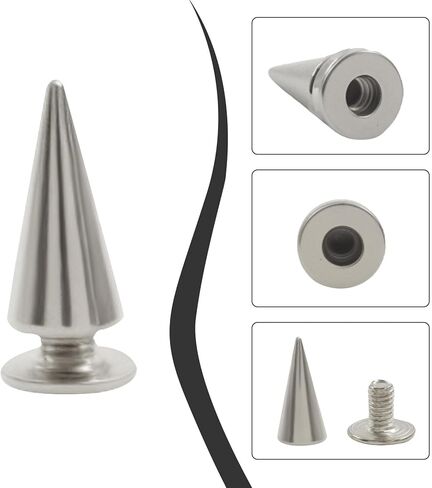 suiwotin 100 Sets 12mm Cone Spikes & Screwback Studs - Metal Punk Rivets for Leather Jackets, Boots | DIY Leathercraft with Installation Tool (Silver) in Kuwait