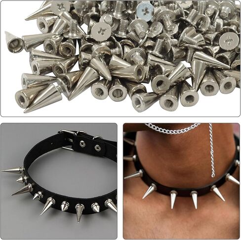suiwotin 100 Sets 12mm Cone Spikes & Screwback Studs - Metal Punk Rivets for Leather Jackets, Boots | DIY Leathercraft with Installation Tool (Silver) in Kuwait