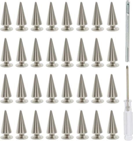 suiwotin 100 Sets 12mm Cone Spikes & Screwback Studs - Metal Punk Rivets for Leather Jackets, Boots | DIY Leathercraft with Installation Tool (Silver) in Kuwait