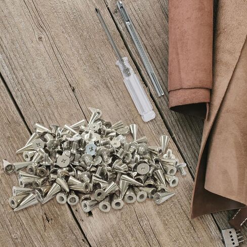 suiwotin 100 Sets 12mm Cone Spikes & Screwback Studs - Metal Punk Rivets for Leather Jackets, Boots | DIY Leathercraft with Installation Tool (Silver) in Kuwait