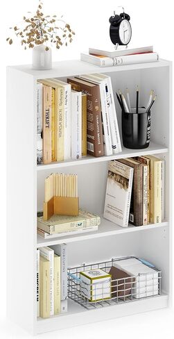 Furinno Jaya Book Shelf, 3-Tier Bookshelf, Bookcase with Adjustable Shelves, 9.5 x 24.5 x 40.3, for Organization and Storage, for Living Room, Bedroom, Home Office, White in Kuwait