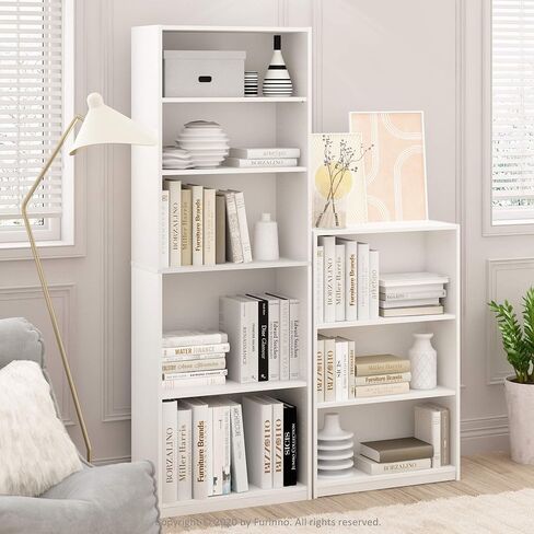 Furinno Jaya Book Shelf, 3-Tier Bookshelf, Bookcase with Adjustable Shelves, 9.5 x 24.5 x 40.3, for Organization and Storage, for Living Room, Bedroom, Home Office, White in Kuwait