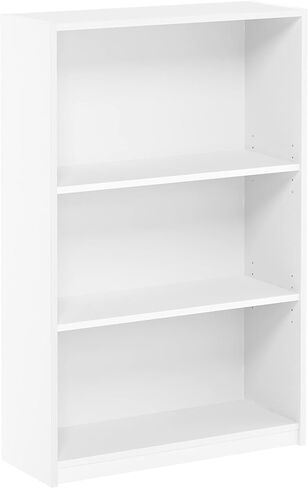 Furinno Jaya Book Shelf, 3-Tier Bookshelf, Bookcase with Adjustable Shelves, 9.5 x 24.5 x 40.3, for Organization and Storage, for Living Room, Bedroom, Home Office, White in Kuwait