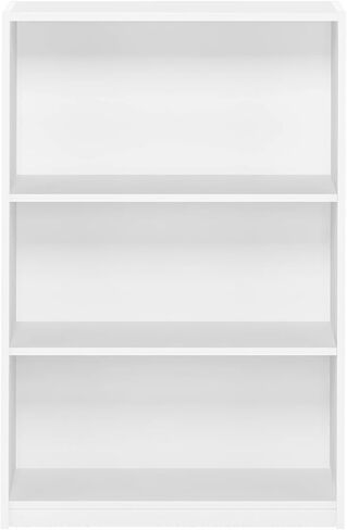 Furinno Jaya Book Shelf, 3-Tier Bookshelf, Bookcase with Adjustable Shelves, 9.5 x 24.5 x 40.3, for Organization and Storage, for Living Room, Bedroom, Home Office, White in Kuwait