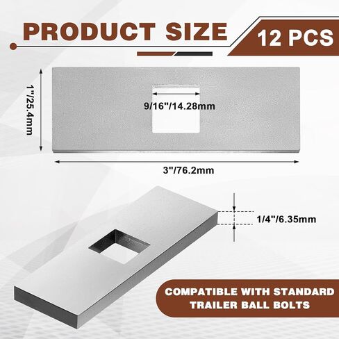 Hicarer 12 Pcs Trailer Hitch Block Plate Spacer Kit 3" x 1" Galvanized Carbon Steel Blocks 9/16" Hole Dia, 1/4" Thickness Hook Block Plate Spacer for SUV Pickup Rv Stabilizers in Kuwait