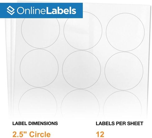 2.5 Inch Round Labels - White Gloss (Inkjet Printers Only) - Pack of 12,000 Circle Stickers, 1000 Sheets - OnlineLabels in Saudi Arabia