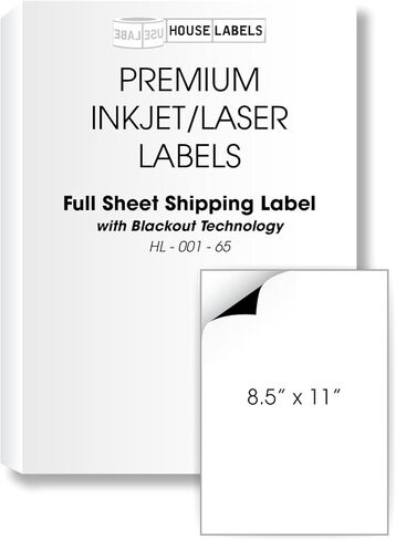 HOUSELABELS 1-up (Full Sheet) Multipurpose Labels (8-1/2" x 11") with Blackout Technology (Covers Text Behind Label) for Laser and Inkjet Printers, 100 Sheets in Kuwait