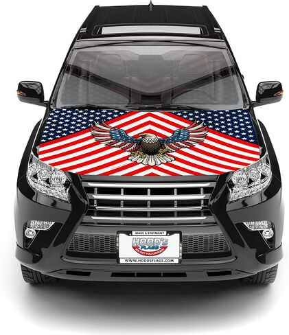 [Hood's Flags] Bald Eagle American Flag Car Hood Cover 63"x47" (160x120cm) – Universal Fit for Cars, SUVs, or Pickup Trucks – Stretch Polyester Spandex – Weather-Resistant with Secure Fasteners in Saudi Arabia