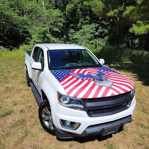 [Hood's Flags] Bald Eagle American Flag Car Hood Cover 63"x47" (160x120cm) – Universal Fit for Cars, SUVs, or Pickup Trucks – Stretch Polyester Spandex – Weather-Resistant with Secure Fasteners in Saudi Arabia