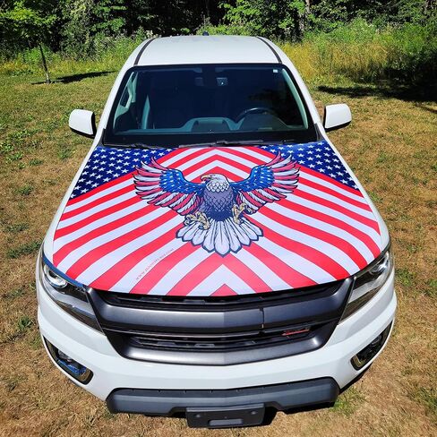[Hood's Flags] Bald Eagle American Flag Car Hood Cover 63"x47" (160x120cm) – Universal Fit for Cars, SUVs, or Pickup Trucks – Stretch Polyester Spandex – Weather-Resistant with Secure Fasteners in Saudi Arabia