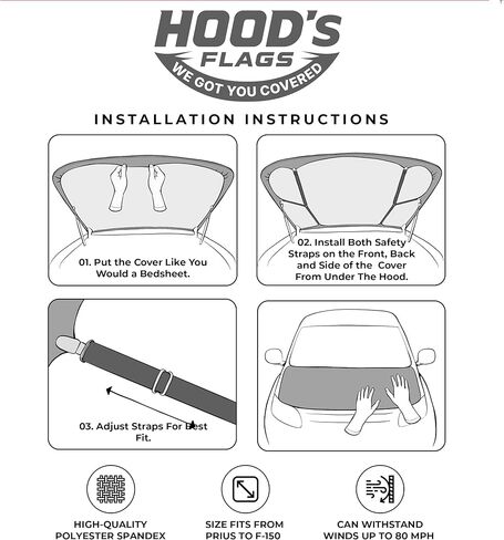 [Hood's Flags] Bald Eagle American Flag Car Hood Cover 63"x47" (160x120cm) – Universal Fit for Cars, SUVs, or Pickup Trucks – Stretch Polyester Spandex – Weather-Resistant with Secure Fasteners in Saudi Arabia