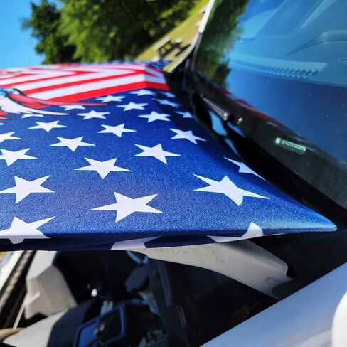 [Hood's Flags] Bald Eagle American Flag Car Hood Cover 63"x47" (160x120cm) – Universal Fit for Cars, SUVs, or Pickup Trucks – Stretch Polyester Spandex – Weather-Resistant with Secure Fasteners in Saudi Arabia