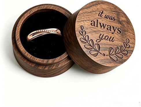 molchagar Double Ring Box for Wedding Ceremony,Handmade Engraved Mr & Mrs Wooden Ring holder for Engagement Proposal,Wedding Keepsake Gift (it was always you) in Saudi Arabia