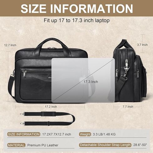 Shrrie Leather Laptop Bag Fits 17 to 17.3 Inch for Men and Women,Vintage Business Briefcase Laptop Messenger Work,Travel in Kuwait