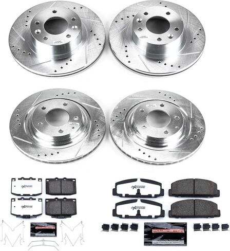 طقم فرامل أمامية وخلفية PowerStop لسيارة Mazda RX-7 1993-95 - وسادات فرامل Z26 من السيراميك من ألياف الكربون + ترقية الدوارات المحفورة والمشقوقة، K4186-26 in Kuwait