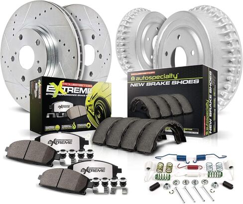 Power Stop K15023DK-26 وسادات فرامل أمامية وخلفية Z26 من ألياف الكربون مع مجموعة اسطوانات الفرامل المحفورة والمشقوقة لبويك سكايل، تشيفي كامارو، تشيفي G10، جي إم سي G15/G1500، بونتياك فايربيرد [نموذج محدد] in Kuwait