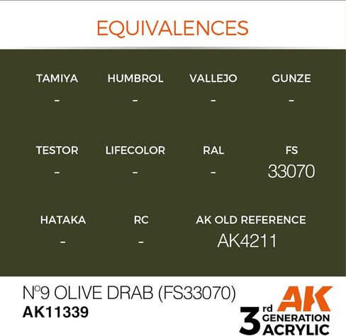 AK Acrylics 3Gen AFV AK11339 Nr9 Olive Drab (FS33070) (17ml) in Kuwait