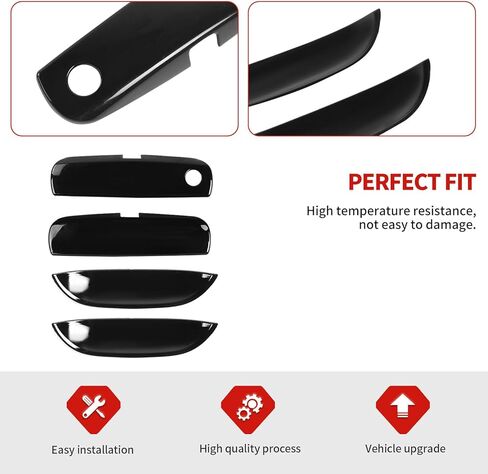 Jimen Fit for Dodge Challenger 2015-2023, 4PCS Exterior Door Handle Cover Trim & Door Handle Bowl (Black) in Kuwait