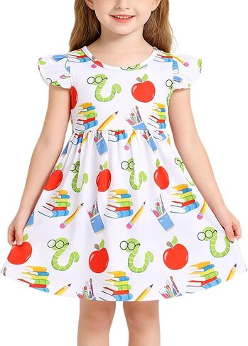 Toddler Little Girls Back to School Dresses -Apple, Pencils, Bookworm, School Bus，Glue,Tellurion,Blackboard Rainbow Dresses in Saudi Arabia