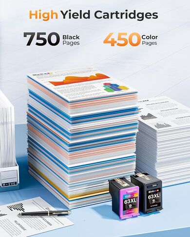 E-Z Ink 63XL Ink Cartridges Black and Color 3-Pack Replacement for HP Ink 63 for HP 63XL Ink Cartridge Combo Pack for Officejet 4650 3830 5255 5258 Envy 4520 4512 Deskjet 3630 3833 (2 Black, 1 Color) in Kuwait