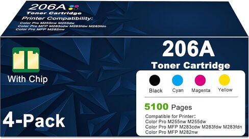 206A Toner Cartridges Combo Pack Replacement for HP 206 206X W2110A Work with LaserJet Pro MFP M283fdw M283cdw M283fdn M282nw and Pro M255dw M255nw Printer with Chip - 4 Pack Black Cyan Yellow Magenta in Saudi Arabia