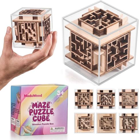 Fidget Brain Teaser Games for Kids: Wooden Puzzle Fidget Toy for Toddlers - Handheld Maze Puzzle Cube for Travel - 3D Labyrinth Game Road Trip Toys for Boys & Girls Ages 3-8 in Kuwait