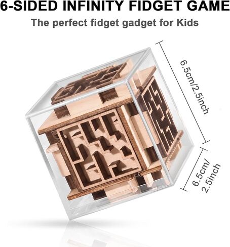 Fidget Brain Teaser Games for Kids: Wooden Puzzle Fidget Toy for Toddlers - Handheld Maze Puzzle Cube for Travel - 3D Labyrinth Game Road Trip Toys for Boys & Girls Ages 3-8 in Kuwait