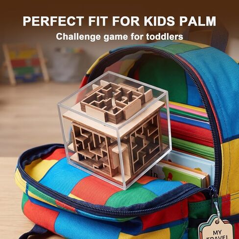 Fidget Brain Teaser Games for Kids: Wooden Puzzle Fidget Toy for Toddlers - Handheld Maze Puzzle Cube for Travel - 3D Labyrinth Game Road Trip Toys for Boys & Girls Ages 3-8 in Kuwait