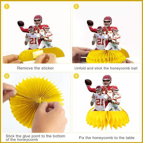 Patrick Mahomes Party Decorations Honeycomb Centerpiece, 7 Pieces American Football Star Theme 3D Double Side Cake Toppers Table Centerpieces, Photo Backdrop for Fans Adults Birthday Party Decorations in Saudi Arabia