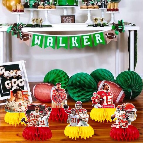 Patrick Mahomes Party Decorations Honeycomb Centerpiece, 7 Pieces American Football Star Theme 3D Double Side Cake Toppers Table Centerpieces, Photo Backdrop for Fans Adults Birthday Party Decorations in Saudi Arabia