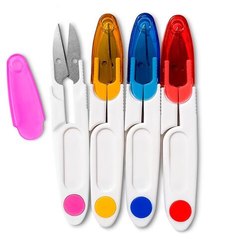 4 Pcs U-Shaped Thread Snips for Sewing – Portable Crochet Scissors with Cover for Embroidery and Crafting – Compact Lightweight Yarn Snips for Travel, DIY Projects, Quick Trimming and Everyday Use in Saudi Arabia
