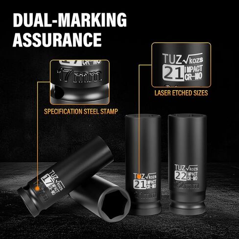 5 Pieces 1/2 inch Drive Deep Impact Socket Set, Metric,15mm 17mm 19mm 21mm 22mm,Cr-Mo,6-Point,Spindle Axle Nut Impact Socket in Saudi Arabia