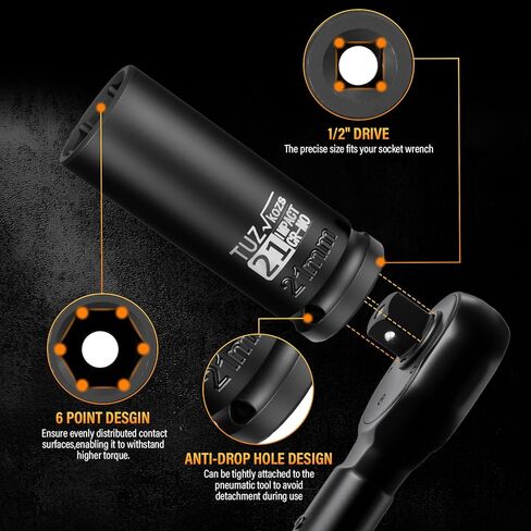 5 Pieces 1/2 inch Drive Deep Impact Socket Set, Metric,15mm 17mm 19mm 21mm 22mm,Cr-Mo,6-Point,Spindle Axle Nut Impact Socket in Saudi Arabia
