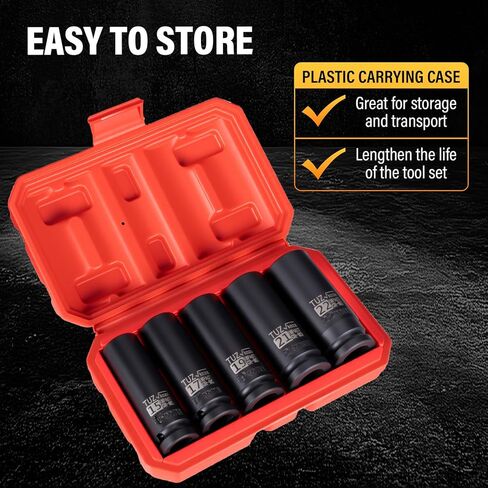 5 Pieces 1/2 inch Drive Deep Impact Socket Set, Metric,15mm 17mm 19mm 21mm 22mm,Cr-Mo,6-Point,Spindle Axle Nut Impact Socket in Saudi Arabia
