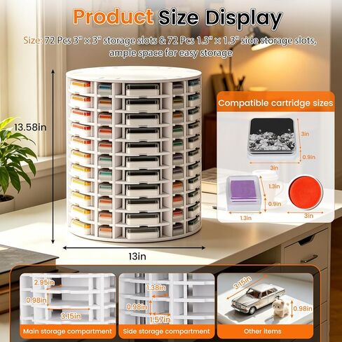 Rotating Ink Pad Storage Rack 144 Grids for 3" X 3" & 1.3" X 1.3" Ink Pads, Mini Cube Caddy Stamp Pad Organizer Holder 360° Rotating for Desktop, Home Office and School Etc. in Saudi Arabia
