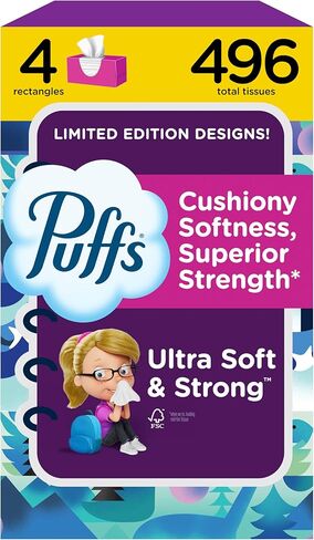 Puffs Ultra Soft Facial Tissues, 4 Family Size Boxes, 124 Facial Tissues Per Box in Saudi Arabia
