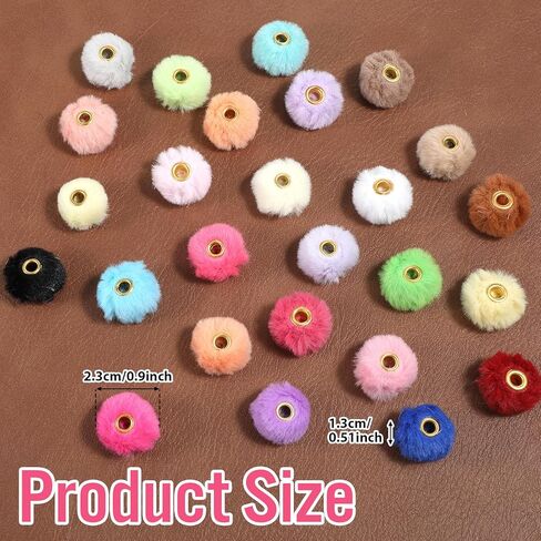SULIKJHUI 70 Pcs Fuzzy Beads, 0.9 Inch Fluffy Focal Beads for Keychain Making, Soft Faux Fur Pom Poms for DIY Pens, Bracelets & Jewelry, Multicolor (23mm Diameter) in Kuwait