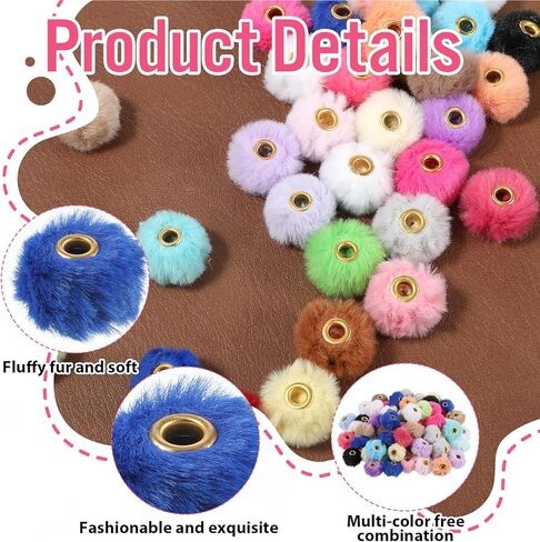 SULIKJHUI 70 Pcs Fuzzy Beads, 0.9 Inch Fluffy Focal Beads for Keychain Making, Soft Faux Fur Pom Poms for DIY Pens, Bracelets & Jewelry, Multicolor (23mm Diameter) in Kuwait