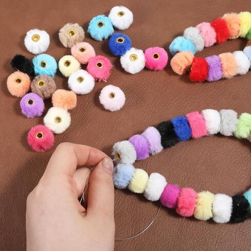 SULIKJHUI 70 Pcs Fuzzy Beads, 0.9 Inch Fluffy Focal Beads for Keychain Making, Soft Faux Fur Pom Poms for DIY Pens, Bracelets & Jewelry, Multicolor (23mm Diameter) in Kuwait